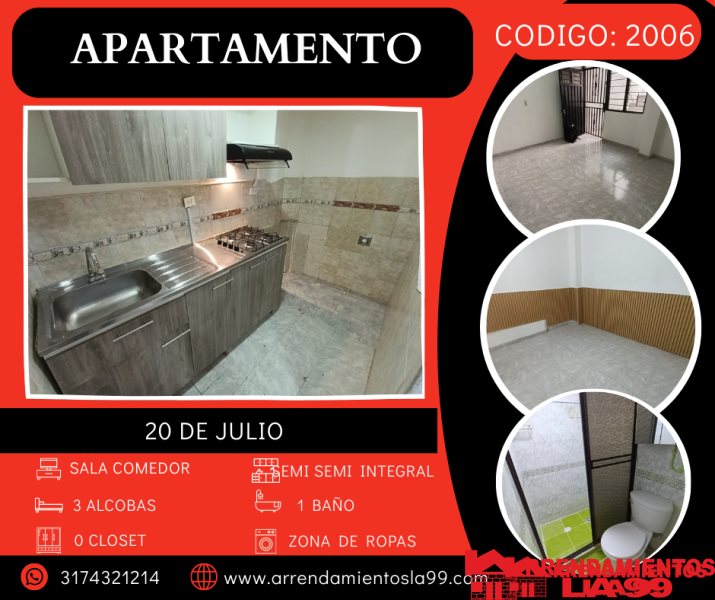 Apartamento en Arriendo en 20 De Julio