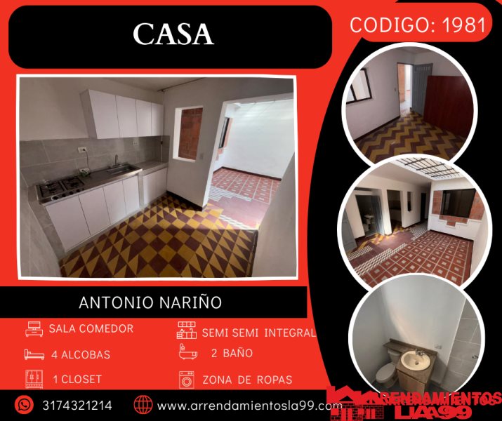 Casa en Arriendo en Antonio Nariño